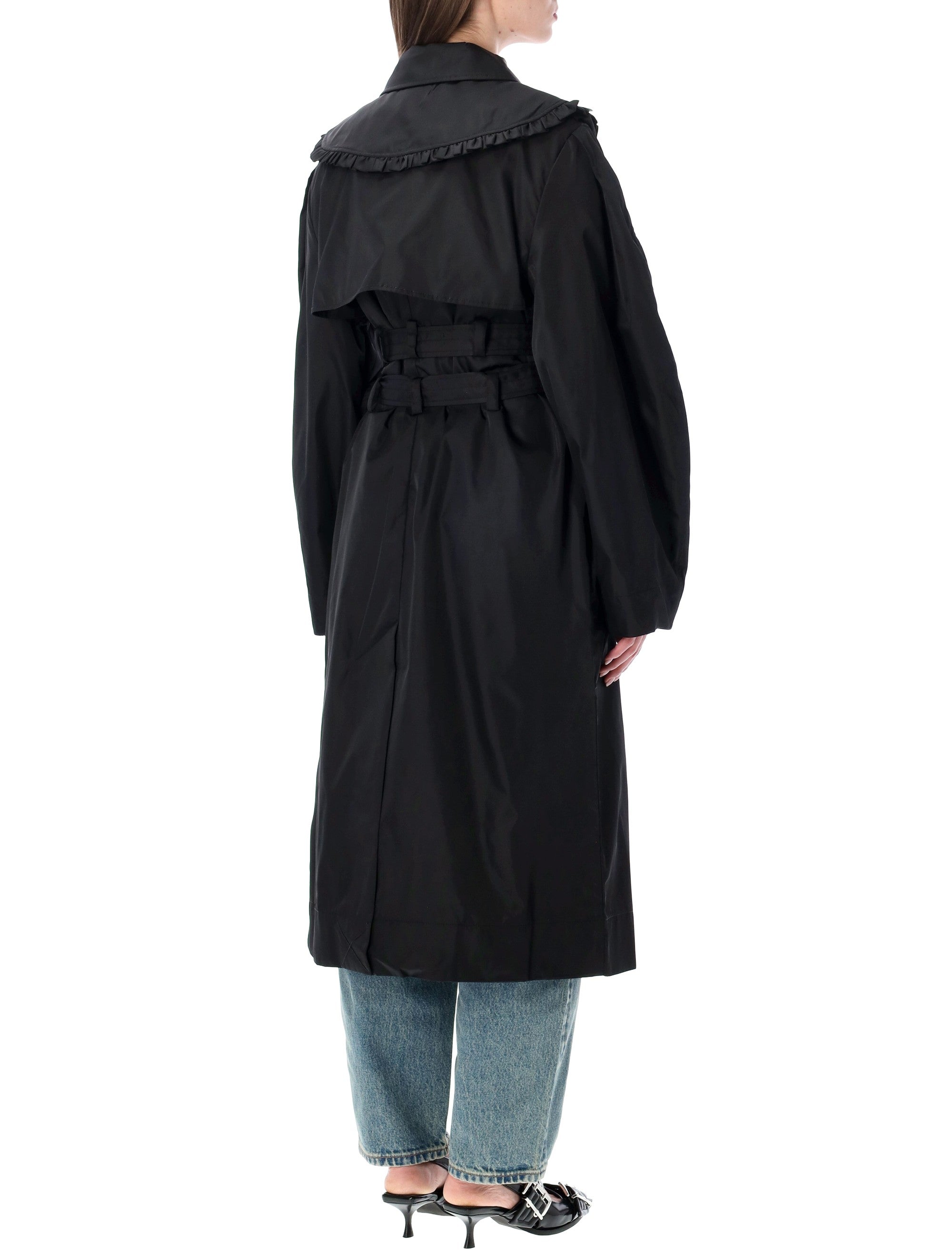 Nylon Duchesse Double-Breasted Trench
