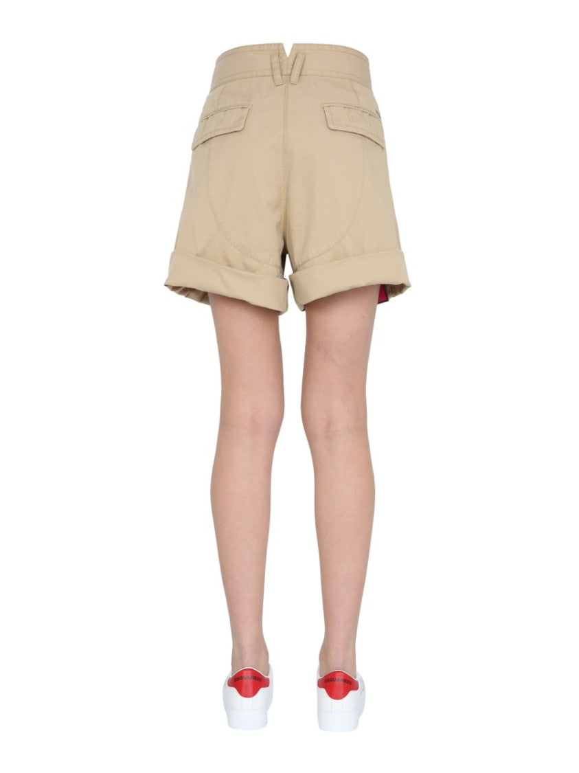 High-Waisted Cargo Shorts With Double Buckle