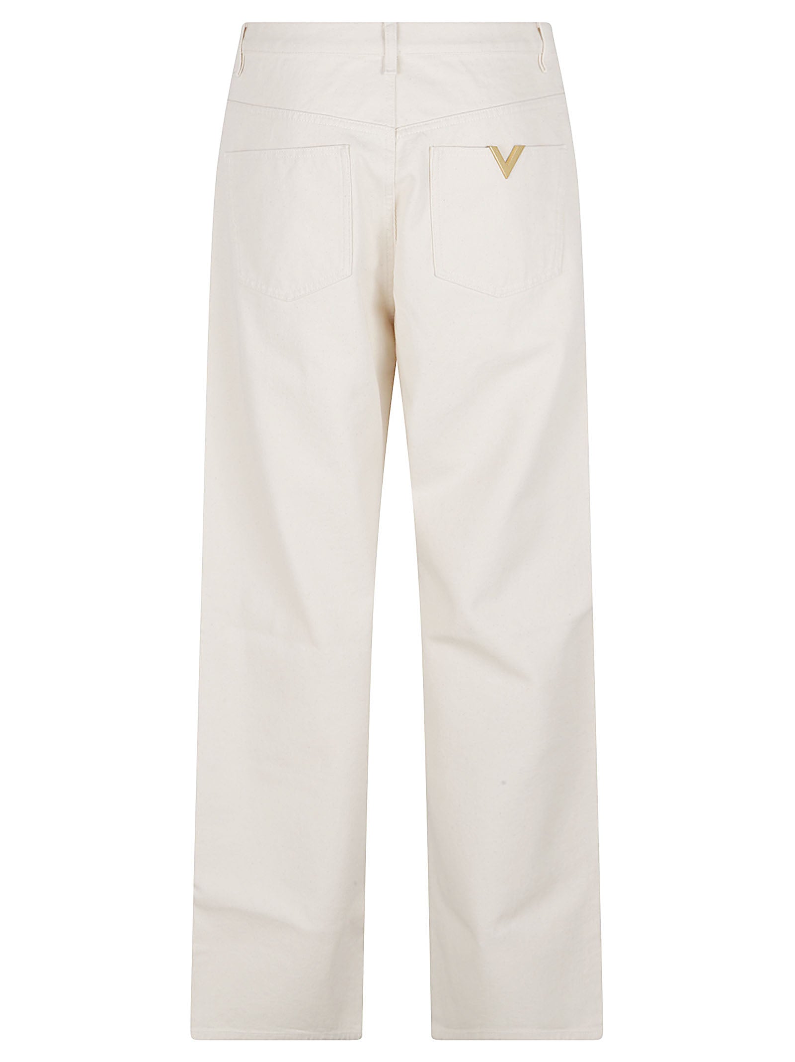 Straight-Leg Jeans with Metallic V Detail in Light Ivory