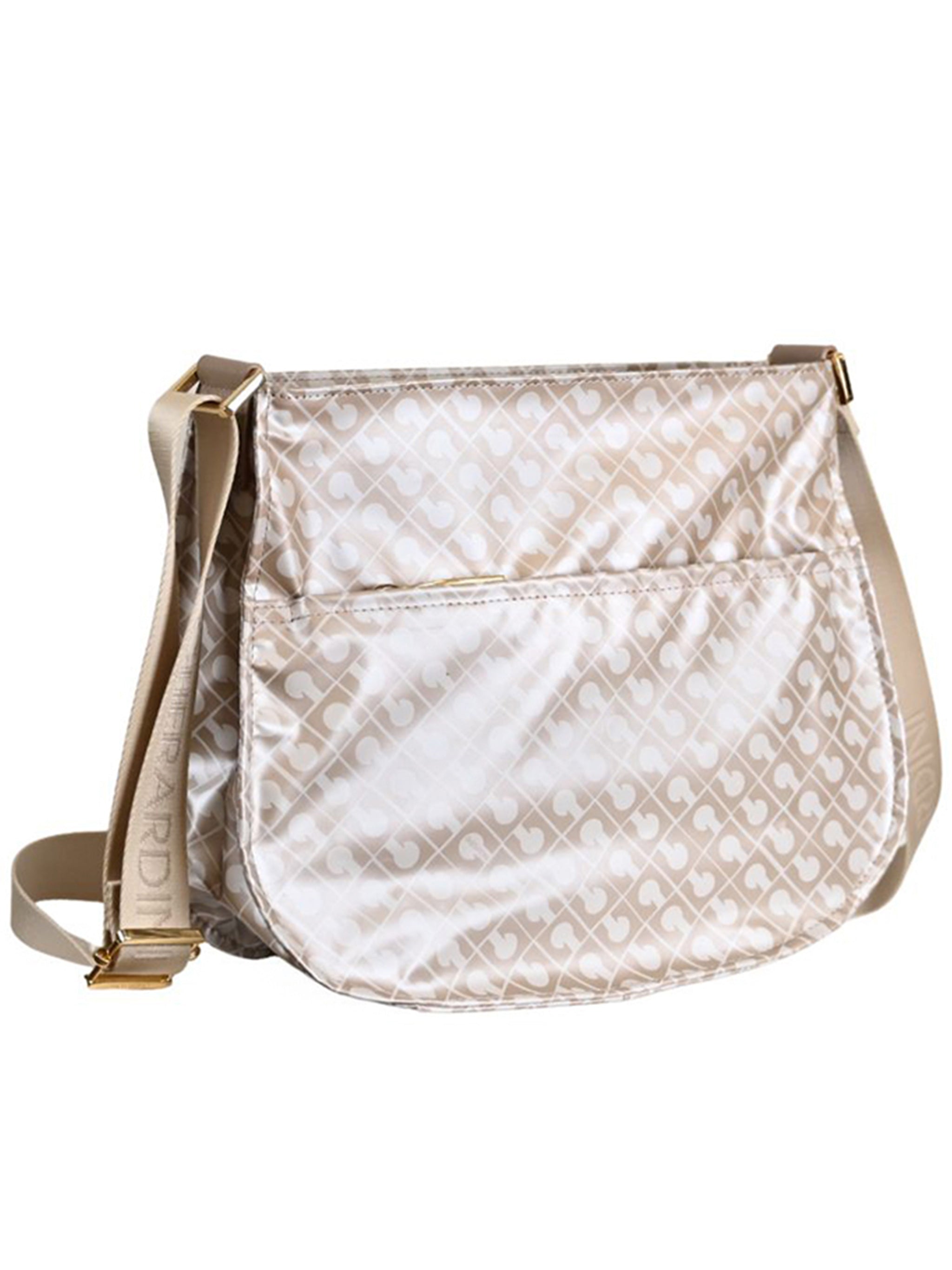 Small Beige Geometric Pattern Crossbody Satchel