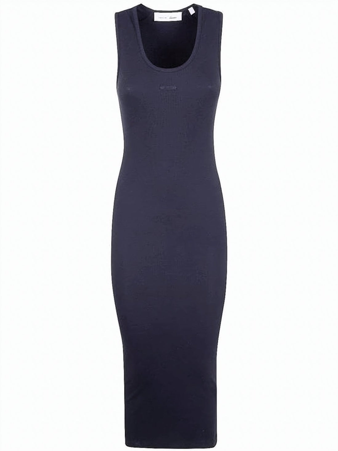 Ribbed Midi Dress with Scoop Neckline and Form-Fitting Design