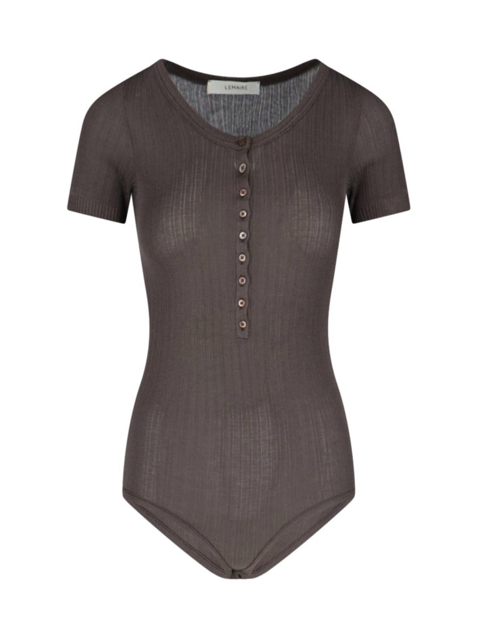 Ribbed Textured Bodysuit With Round Neckline