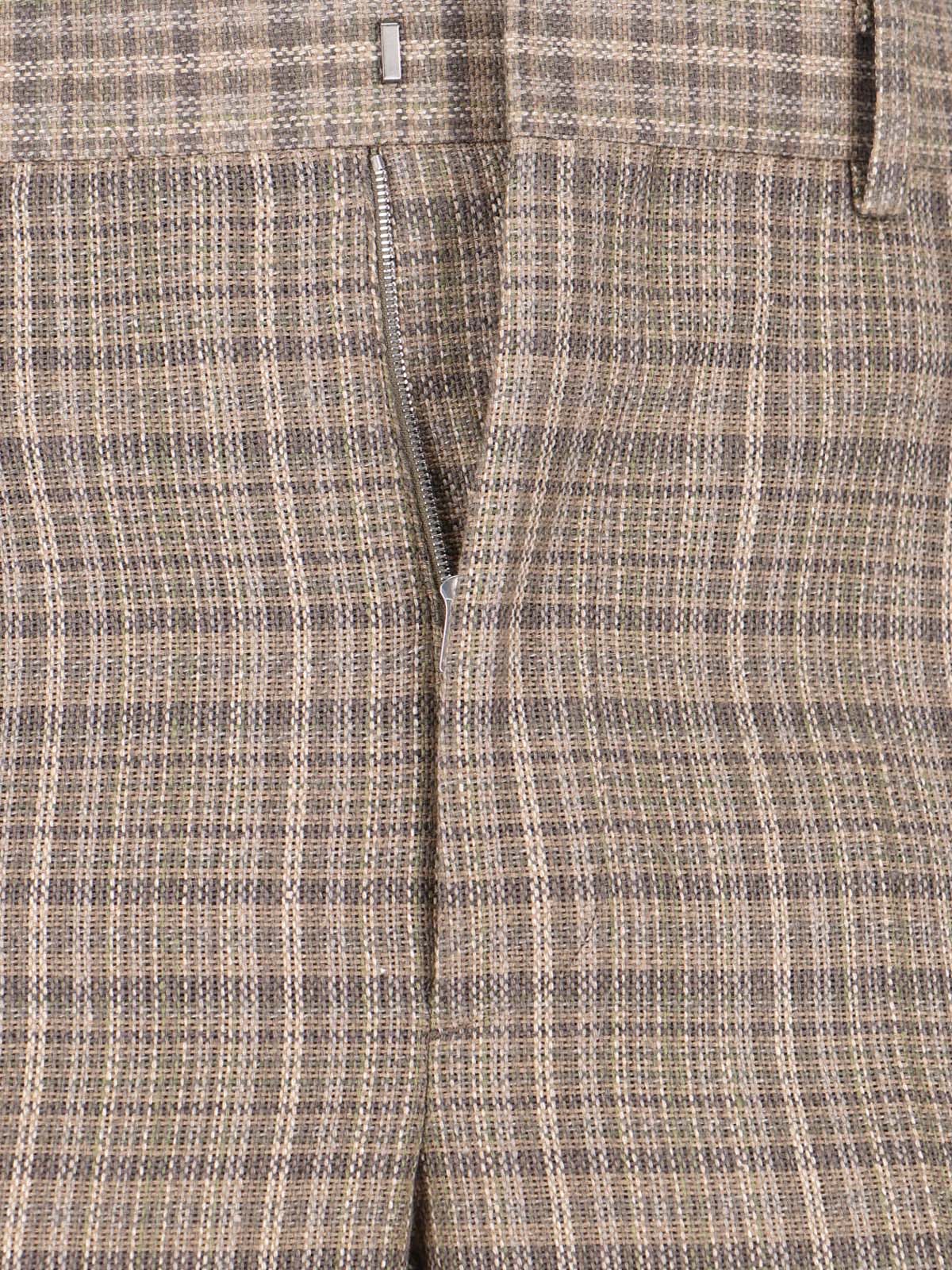 Brown Silk-Linen Blend Checkered Trousers