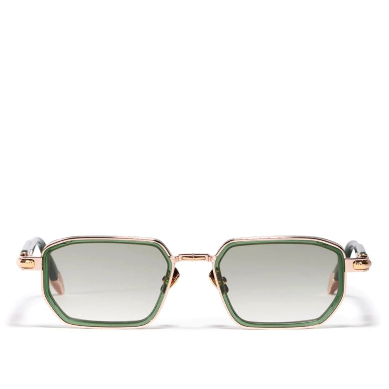 Geometric Frame Sunglasses in Green and Gold Tones