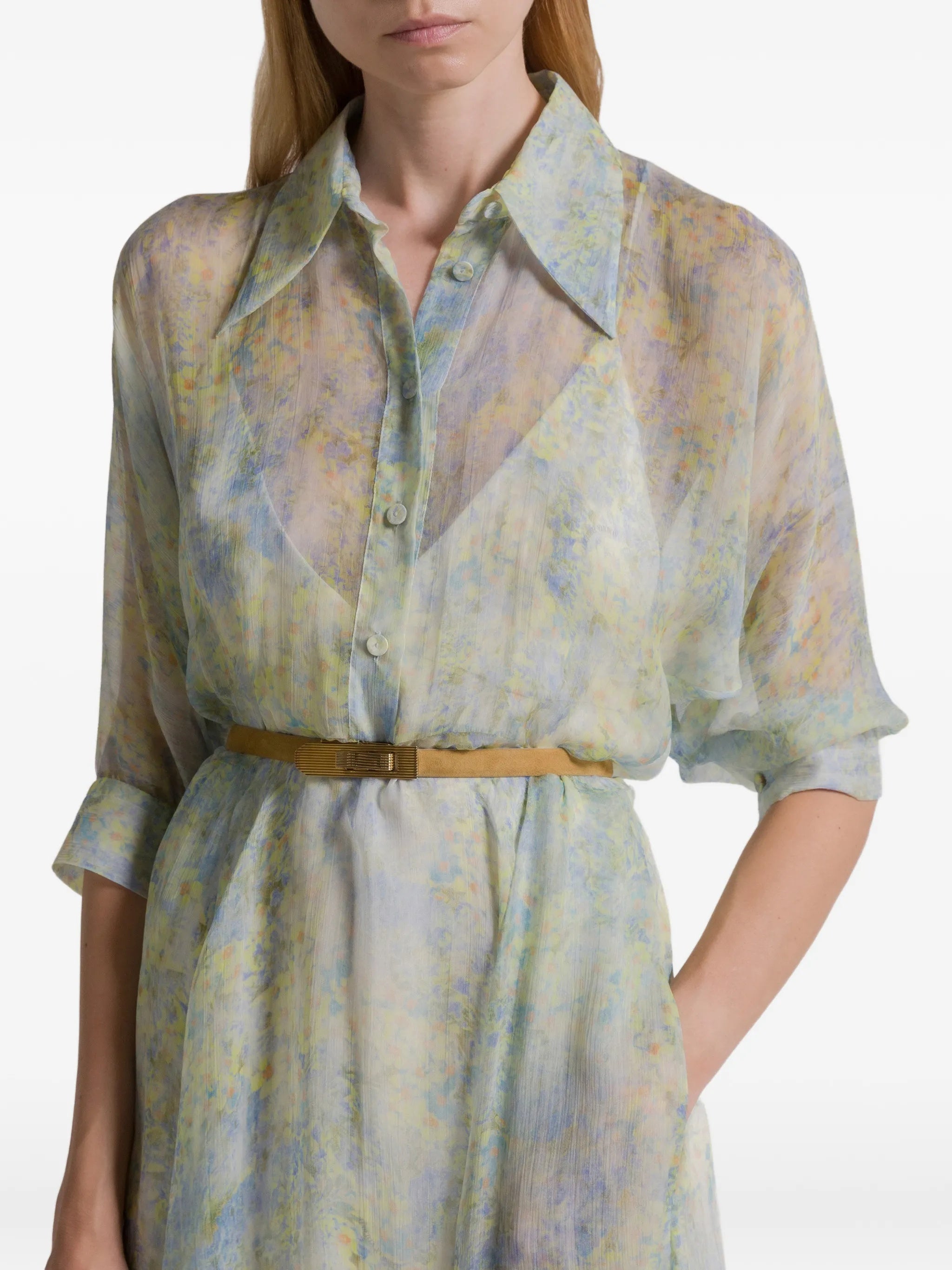 Pastel Abito Print Silk Midi Dress