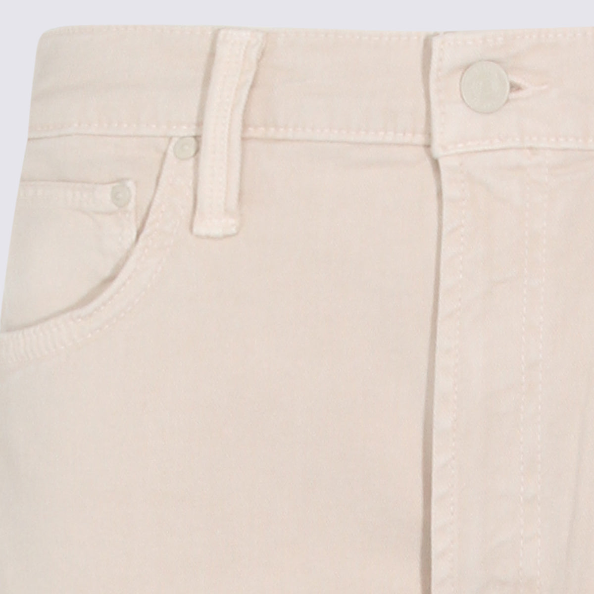 High Waist Beige Cotton Straight-Leg Jeans