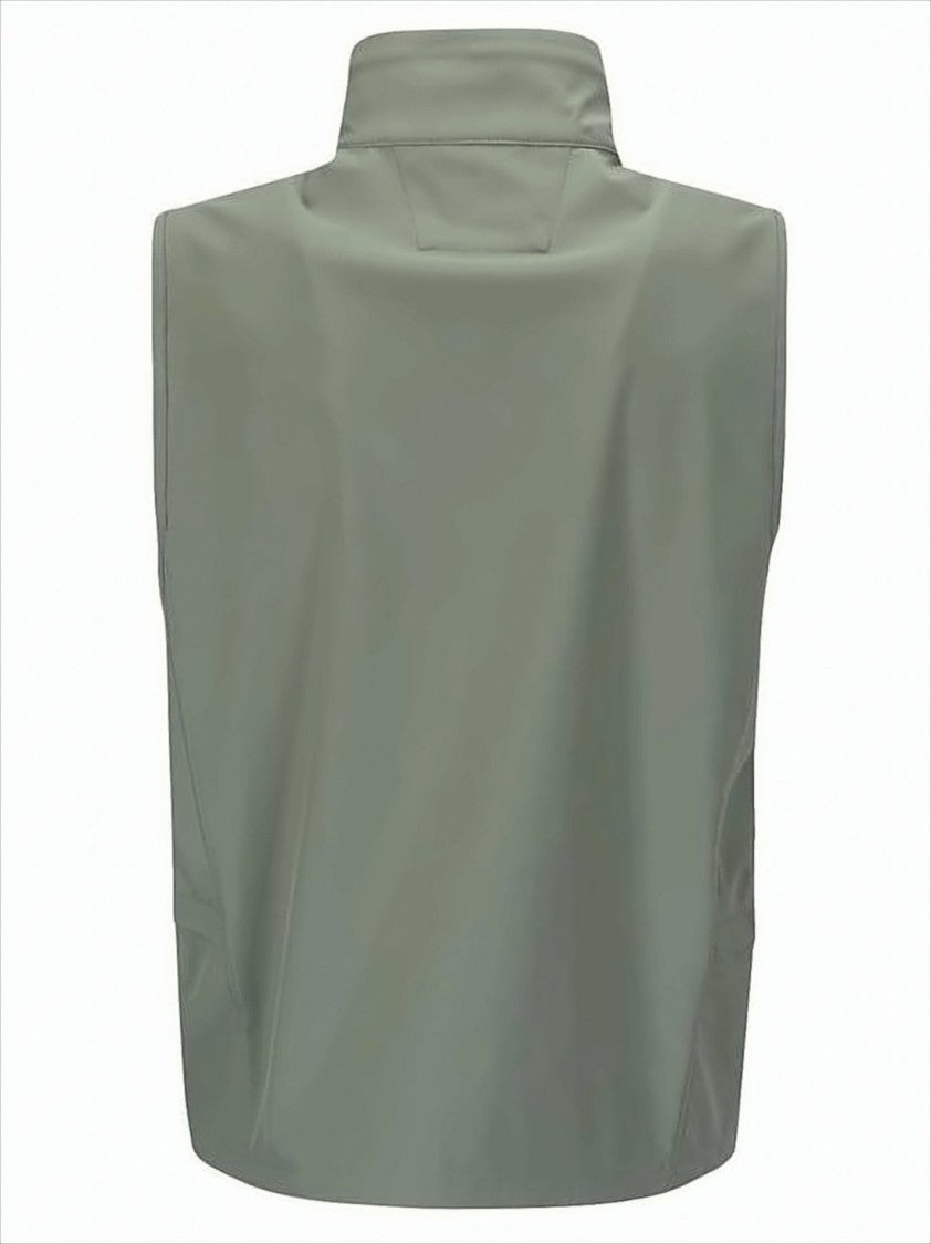 High Collar Sleeveless Vest With Zipper Closure And Logo Patch