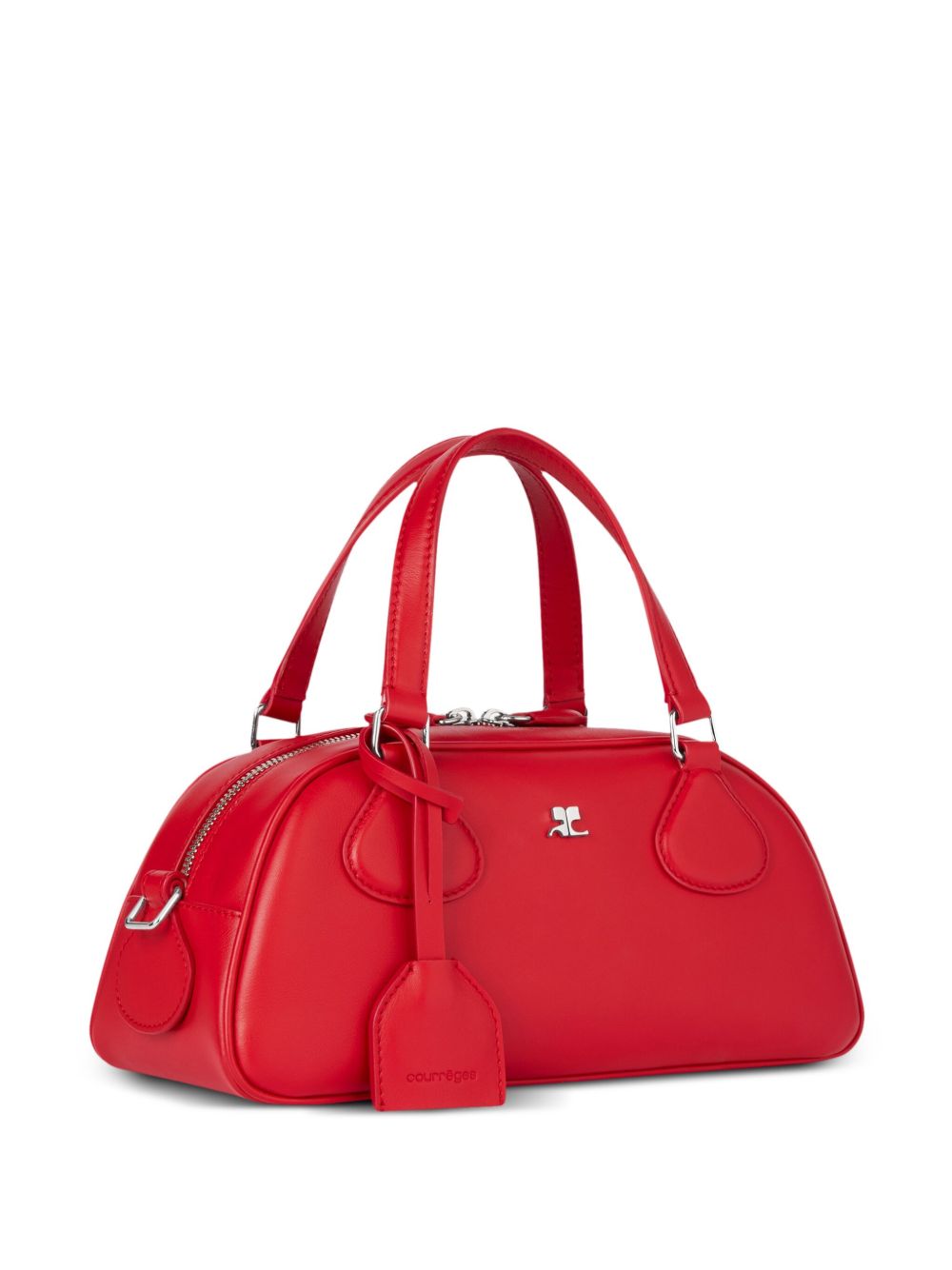 Elongated Red Leather Bag With Silver-Tone Hardware