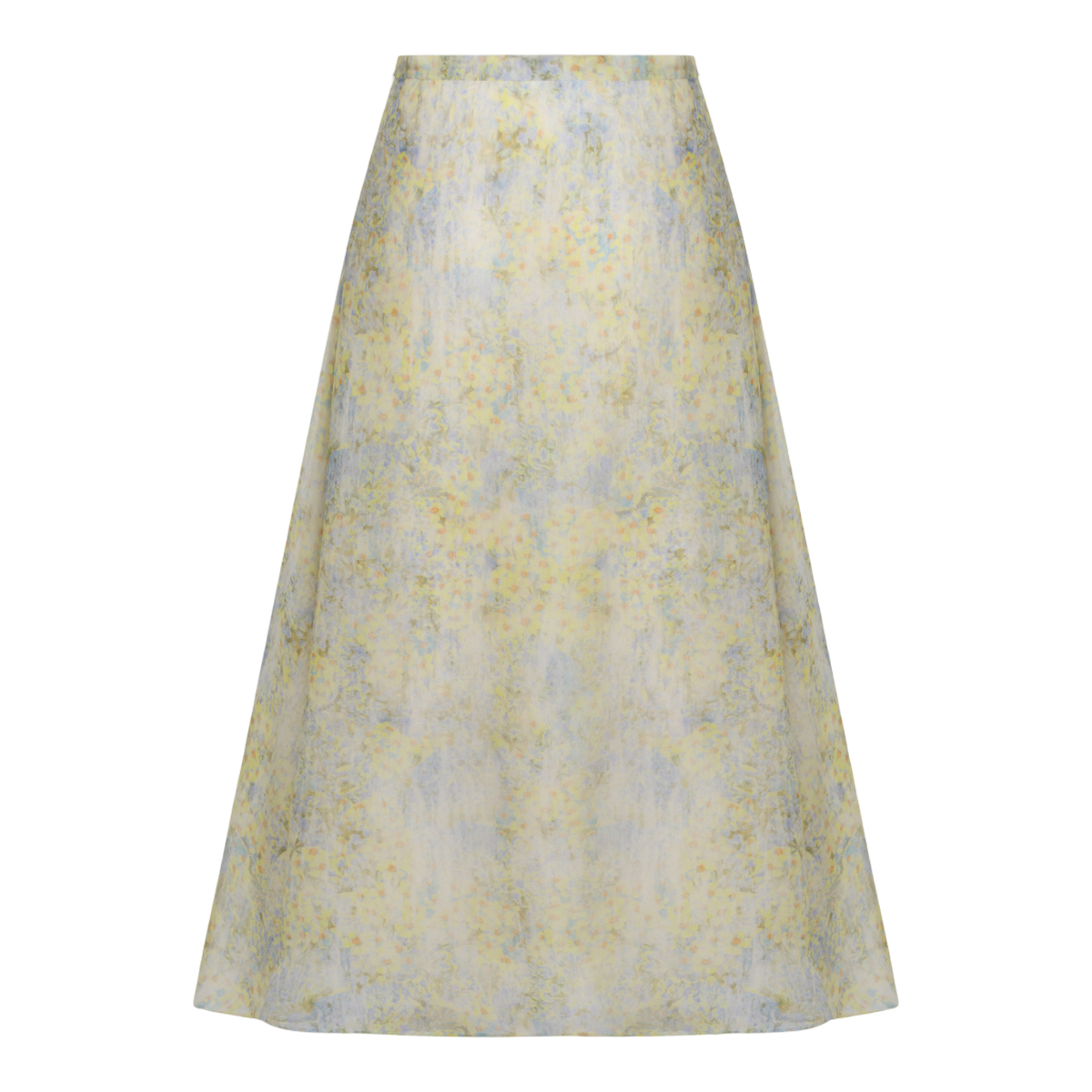 A-line Midi Skirt with Watercolor Floral Pattern