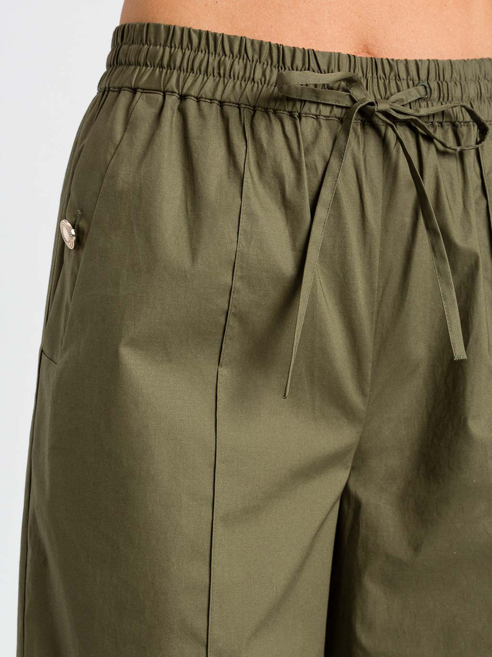Wide-Leg Pants with Drawstring Waist and Button-Detail Pockets