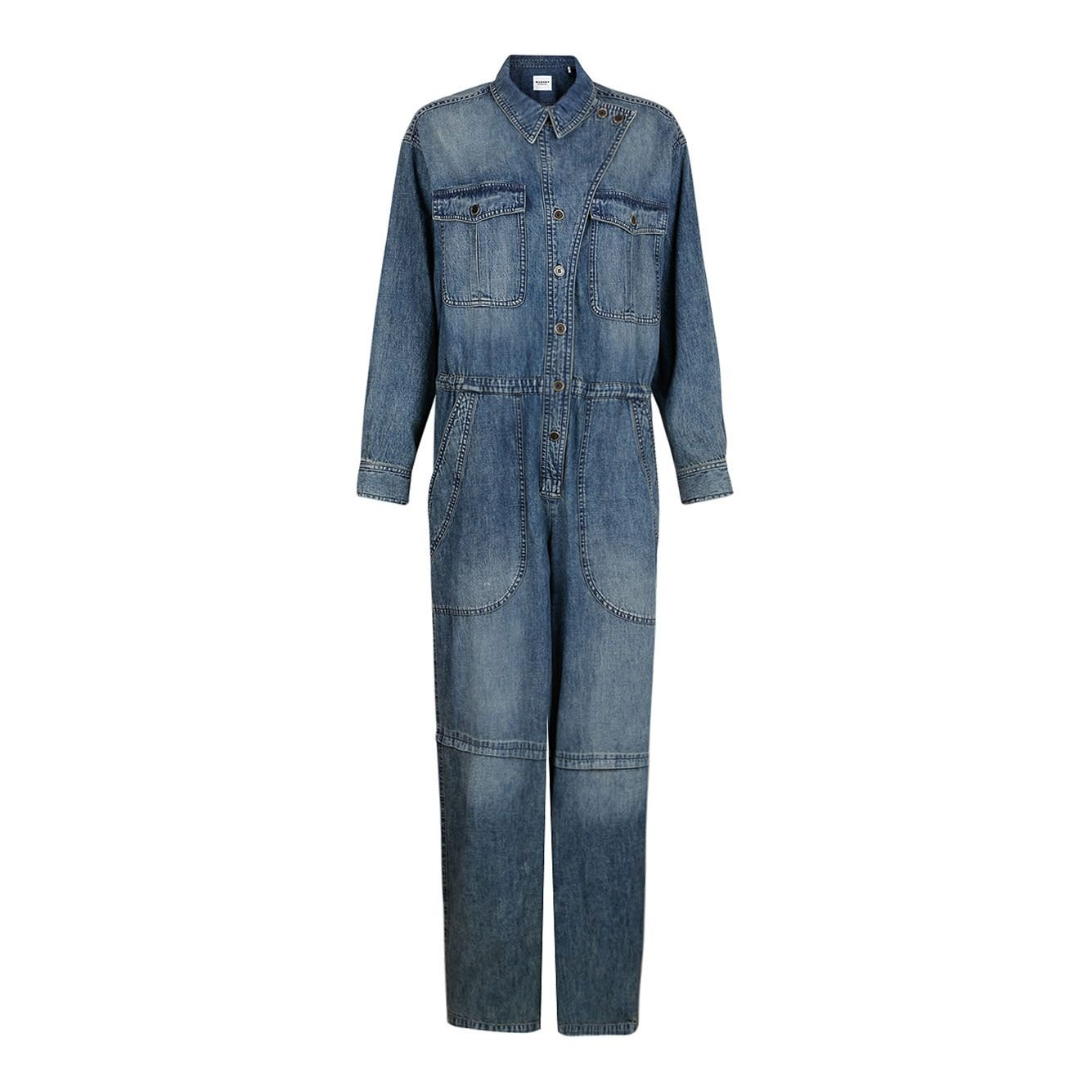 Denim Jumpsuit with Button-Up Front and Utility Pockets