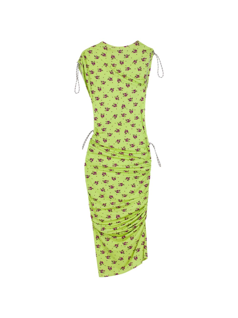 Green Floral Print Ruched Midi Dress