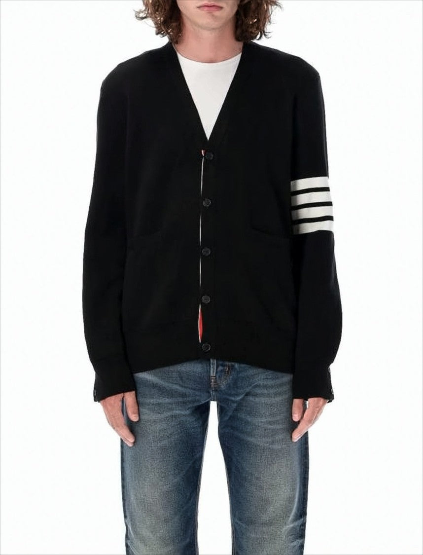 V-Neck Cardigan With Four Stripes Detail