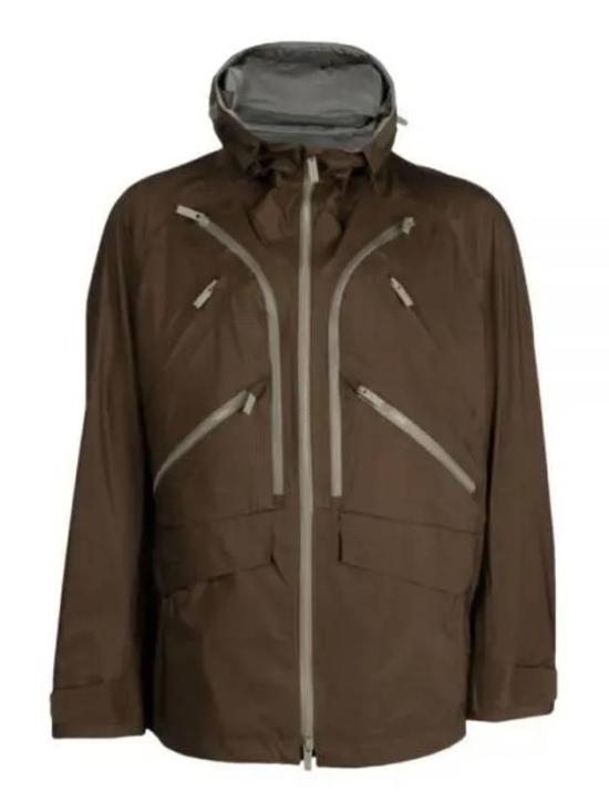 Brown Nylon Jacket with Zippered Pockets