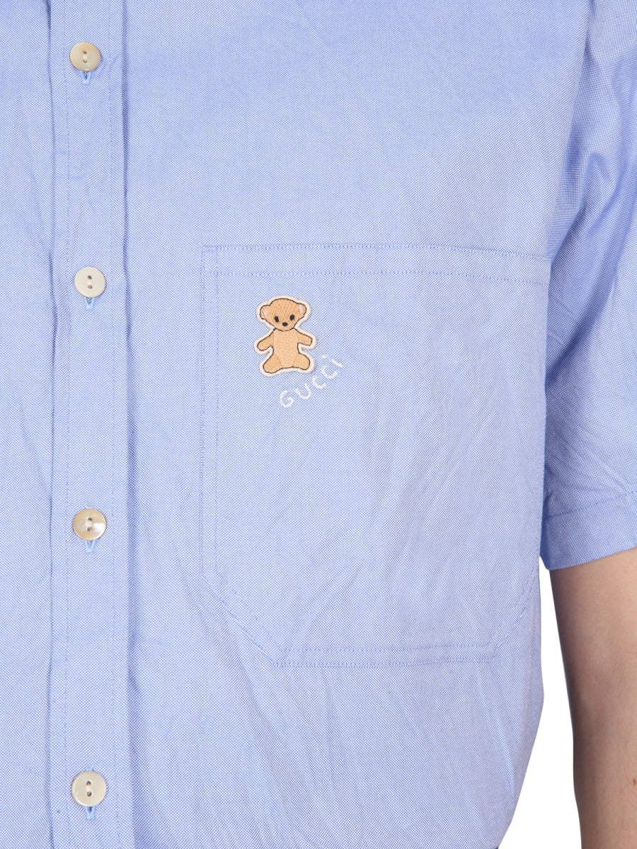 Casual Shirt with Bear Embroidery on Pocket