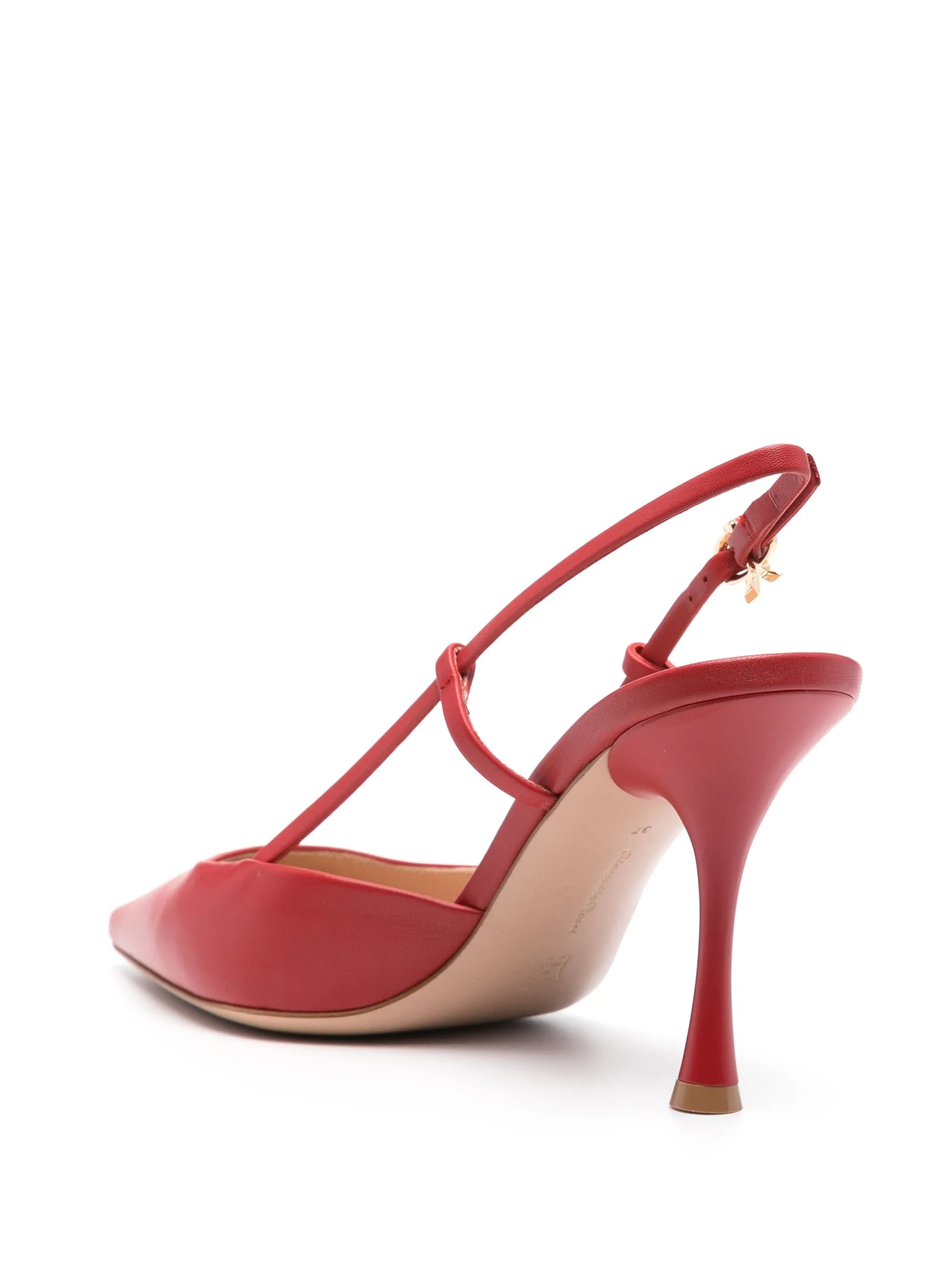 Pointed Toe Vitello Leather Mid-Heel Slingbacks