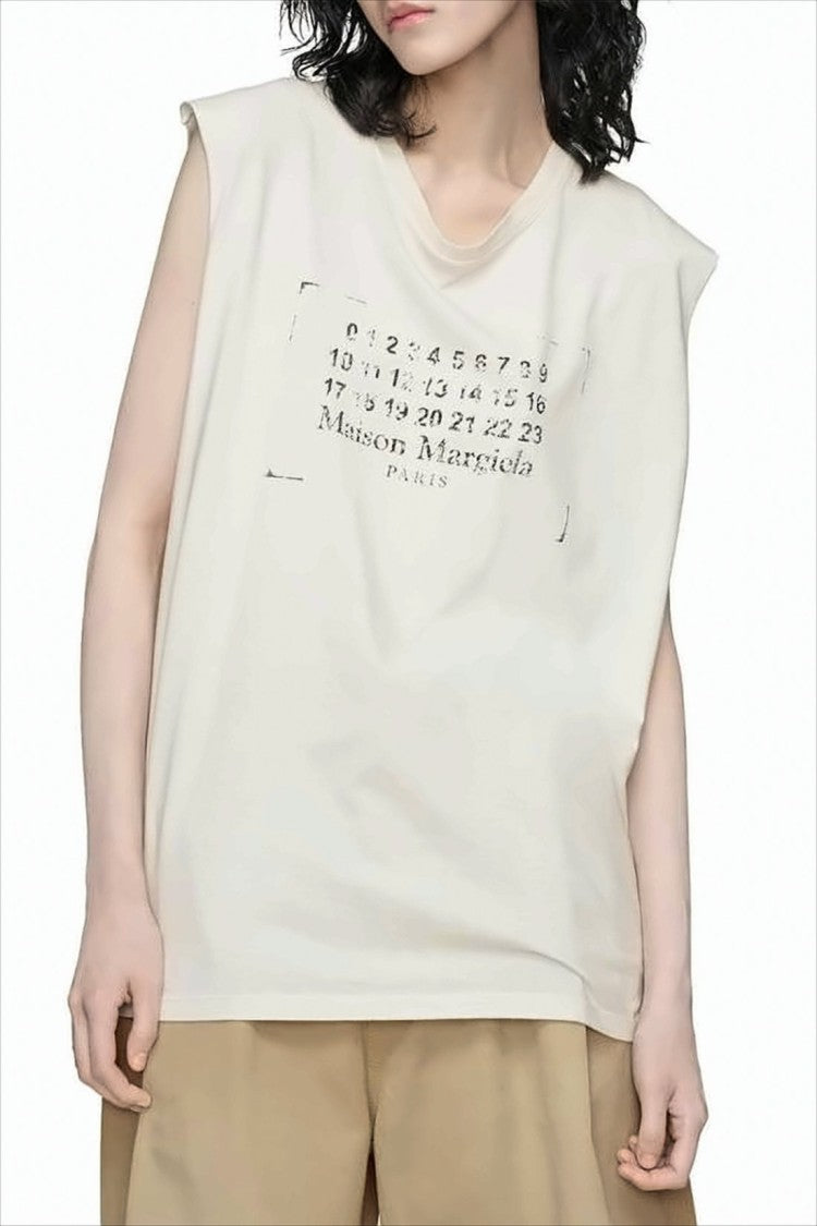 Sleeveless Cotton Top with Logo Detail
