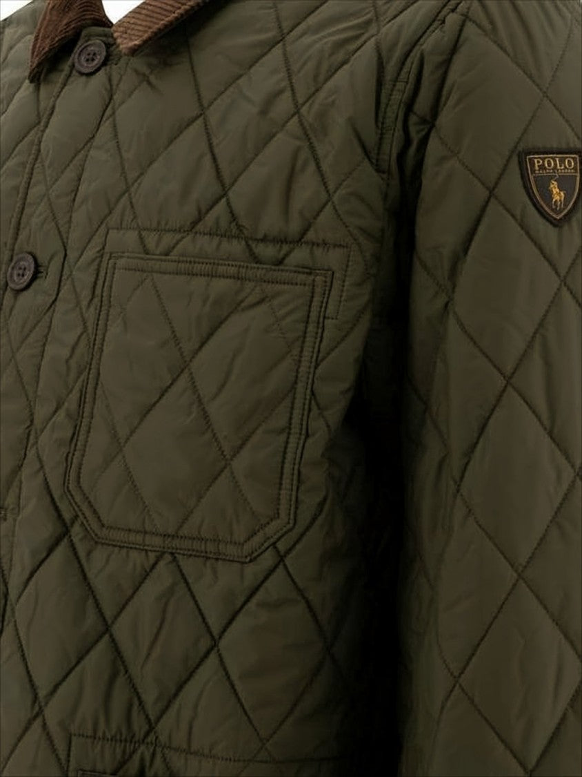 Quilted Green Jacket with Corduroy Collar and Padded Warmth