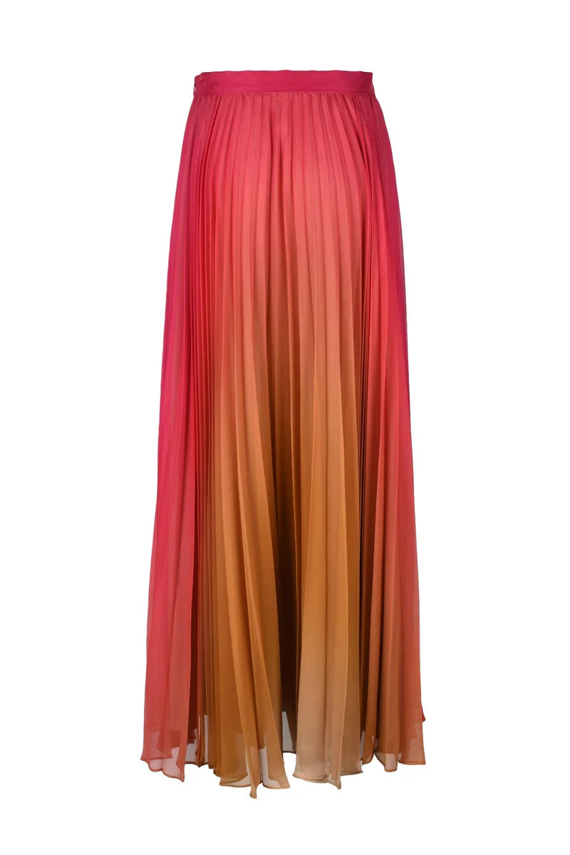 Pleated Skirt Polyester - Beige/Fuchsia