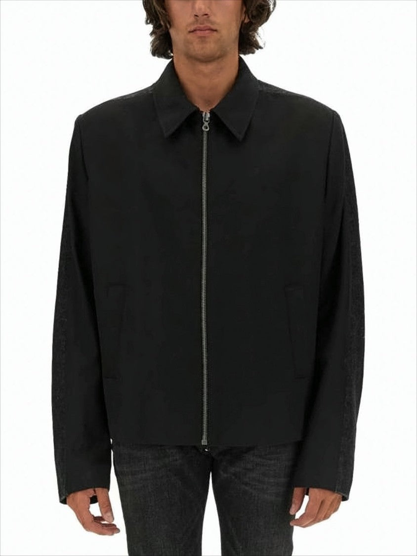 Structured Black Jacket with Textured Finish and Modern Sleeves