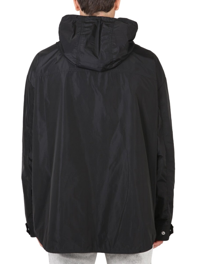 Hooded Black Jacket With Drawstring