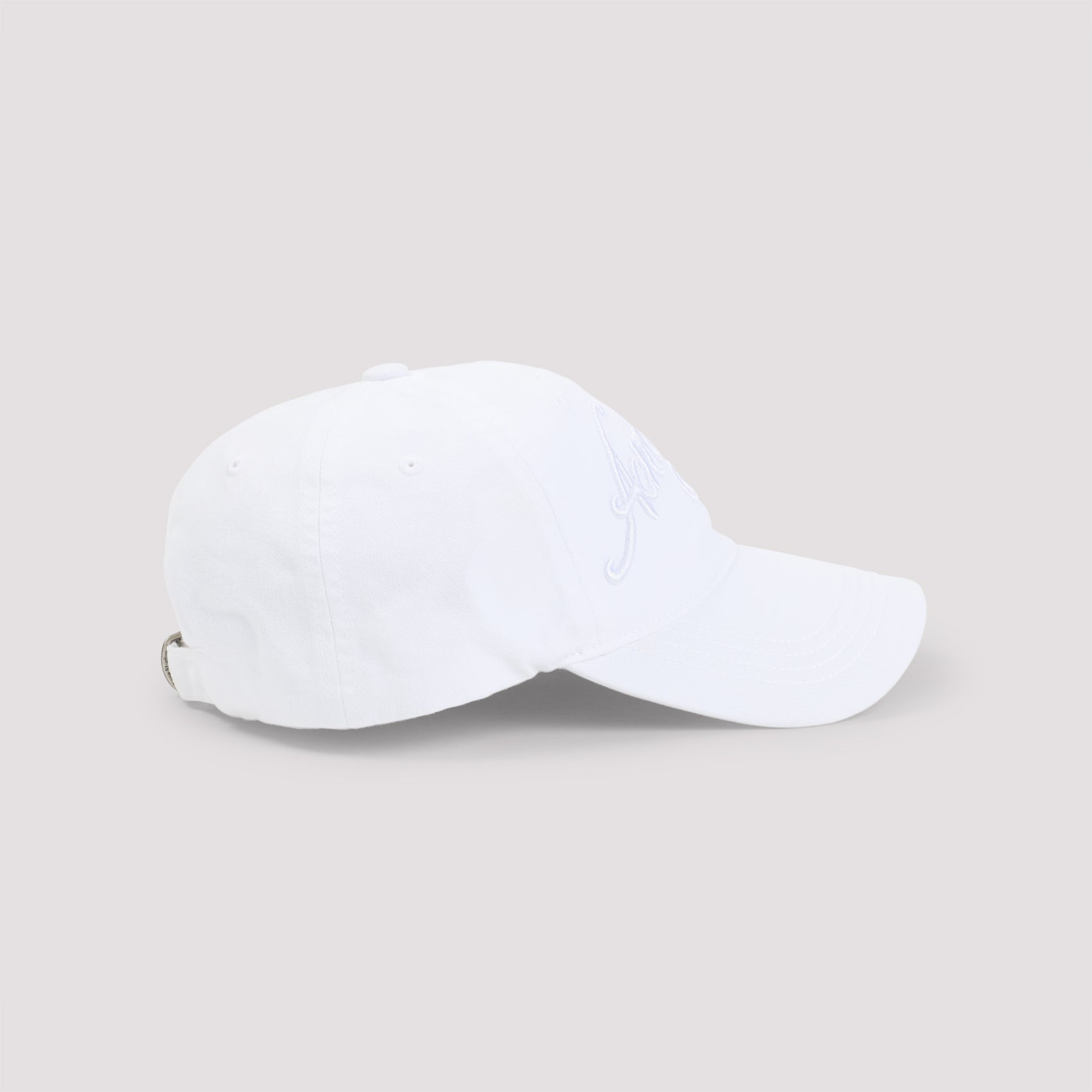 Curved Brim White Baseball Cap With Script Logo Embroidery