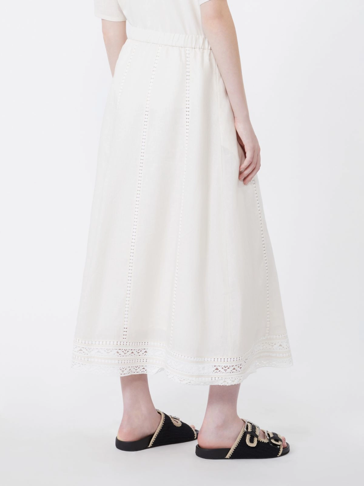 Flared Midi Skirt with Vertical Eyelet Detailing
