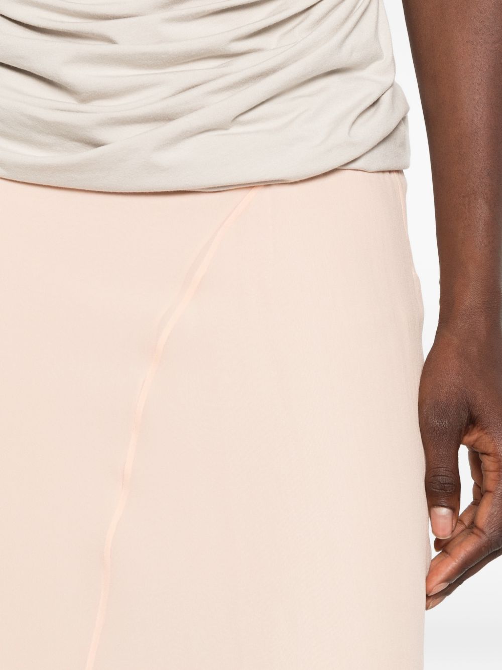 Pink Sheer Panelling Flared Midi Skirt