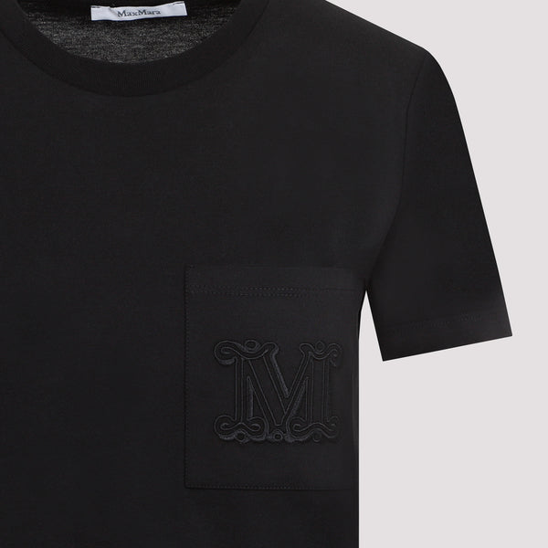 Short-Sleeved Black Cotton T-Shirt with Pocket Detail