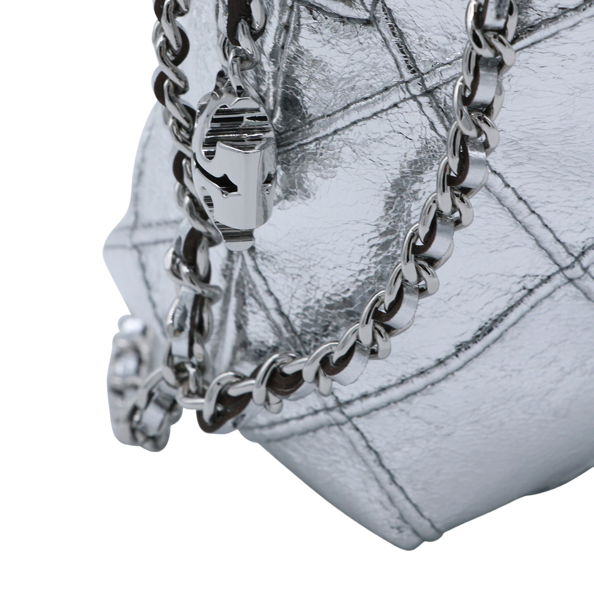 Compact Quilted Silver Metallic Bag