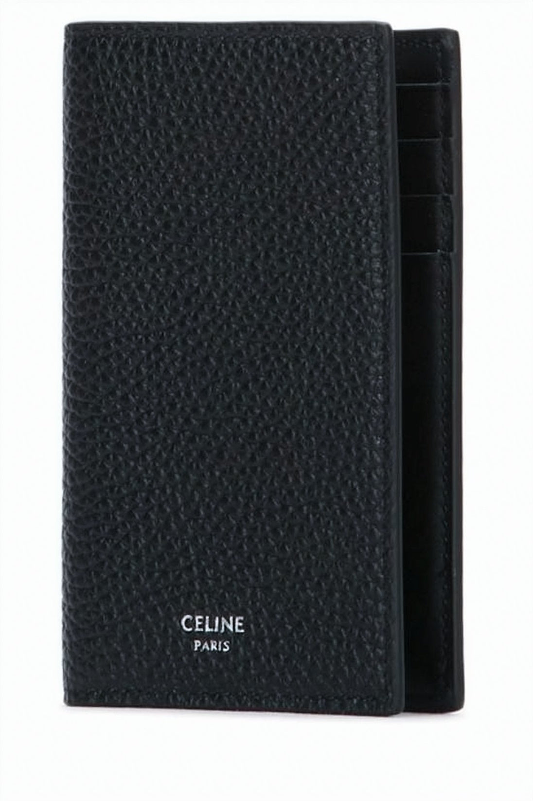 Black Textured Calf Leather Pebbled Wallet