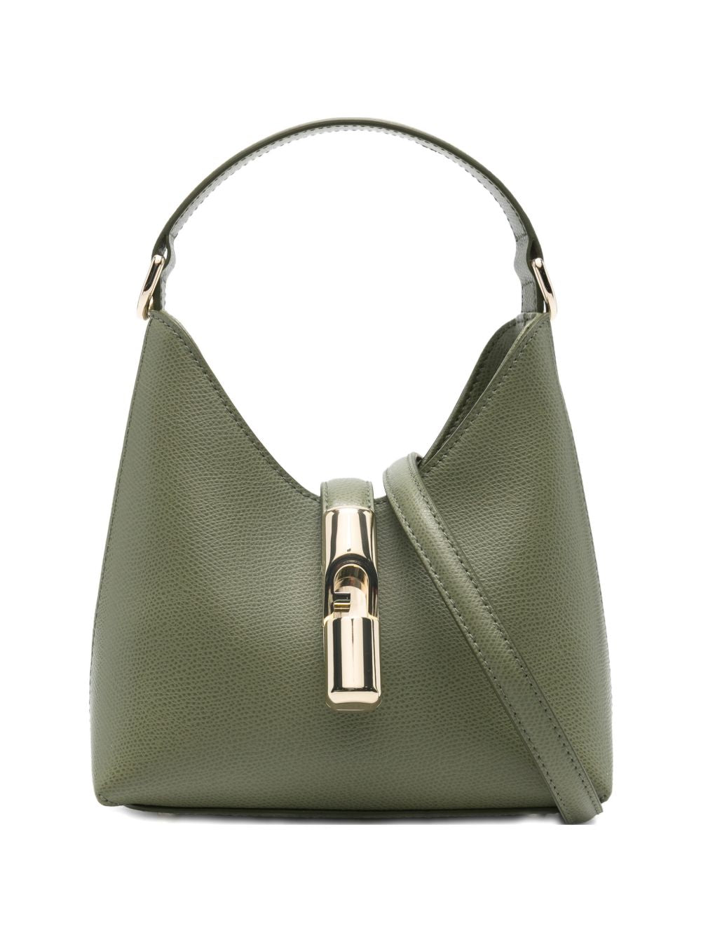 Textured Leather Handbag With Gold-Tone Clasp