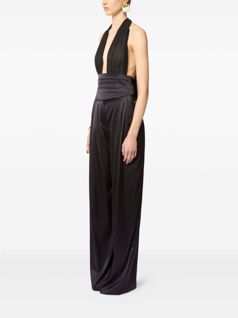 Silk V-Neck Halterneck Top With Bow Detail