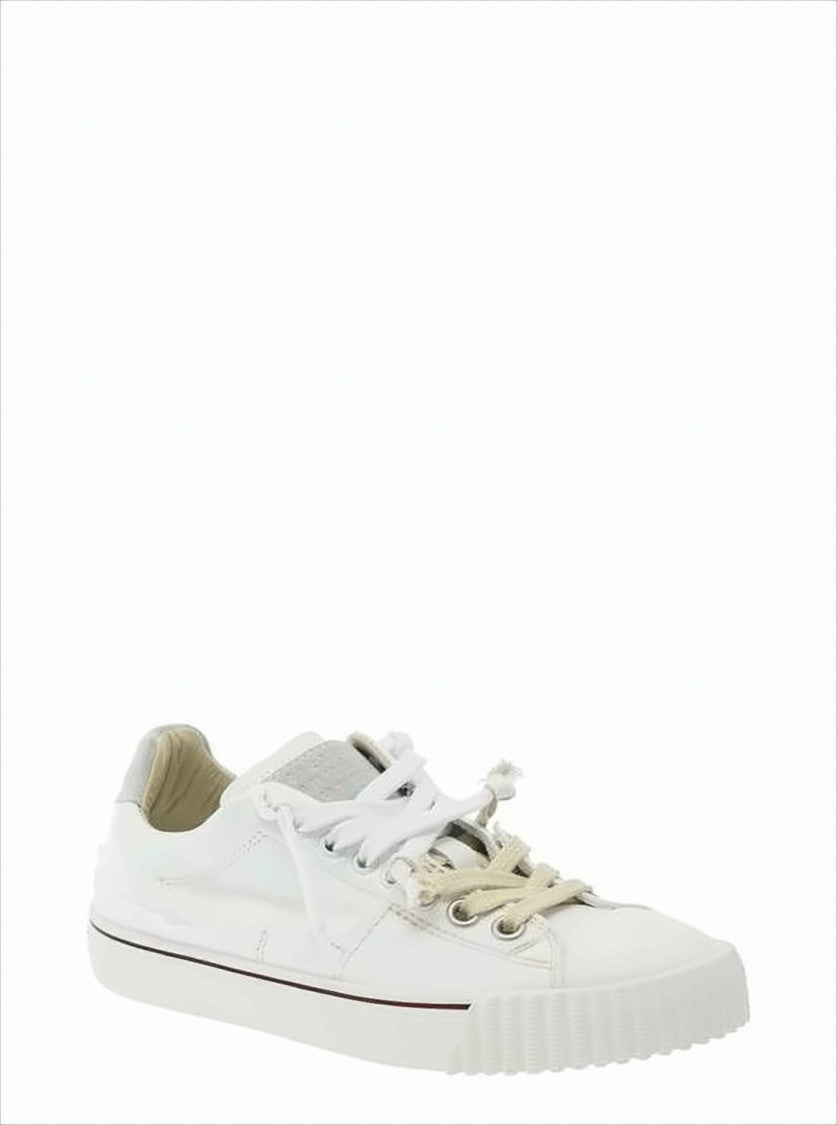 Low-Top Sneakers With Calfskin Leather And Canvas Combination