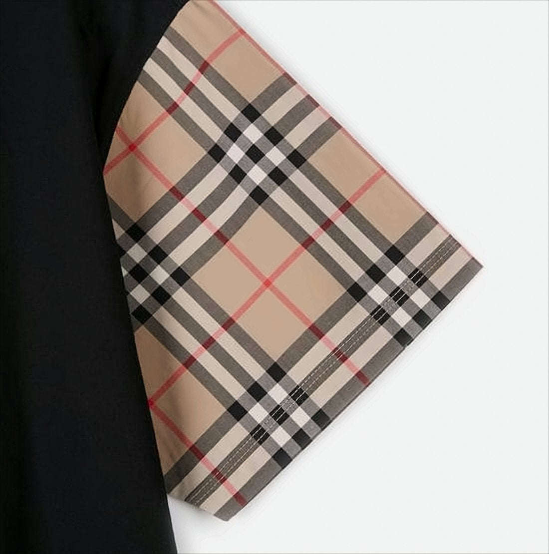 Black T-Shirt With Distinctive Plaid Short Sleeves