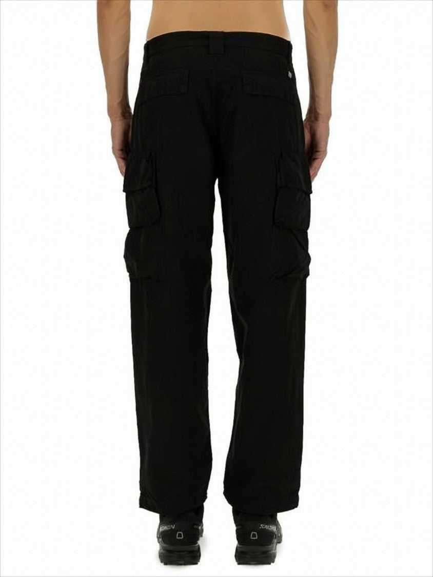 Relaxed Fit Black Cargo Pants with Flap Pockets