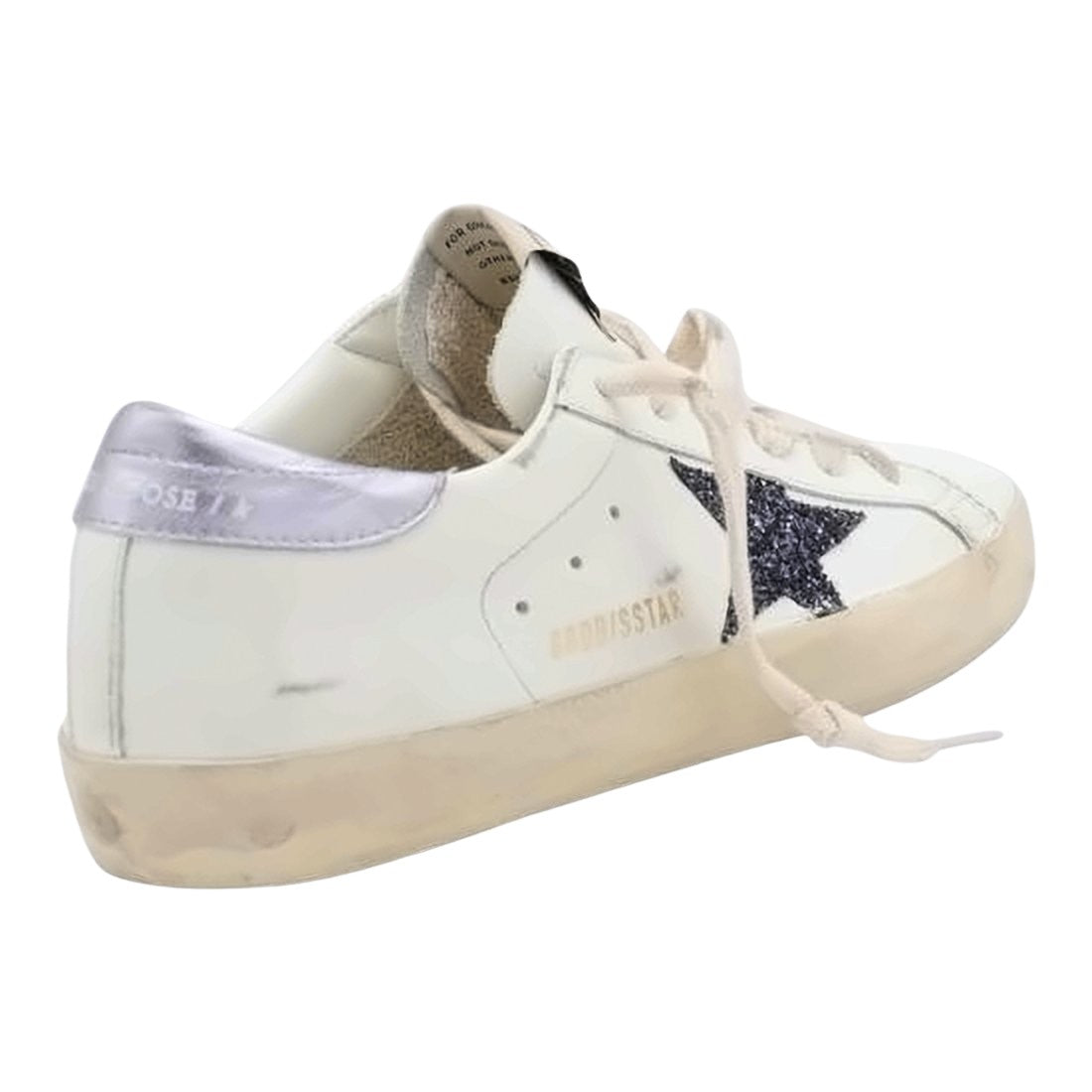 Distressed White Leather Sneakers with Glitter Star