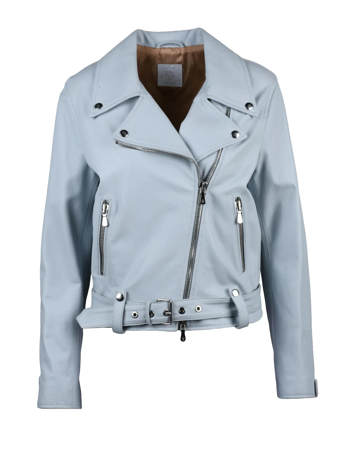 Light Blue Leather Biker Jacket