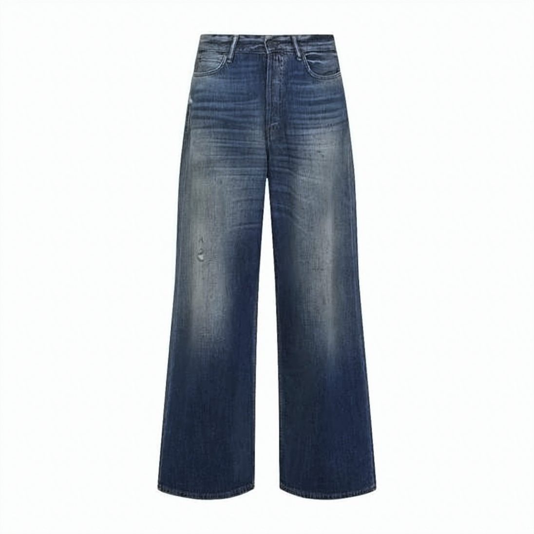 Wide-Leg Denim Pants with Distressed Finish