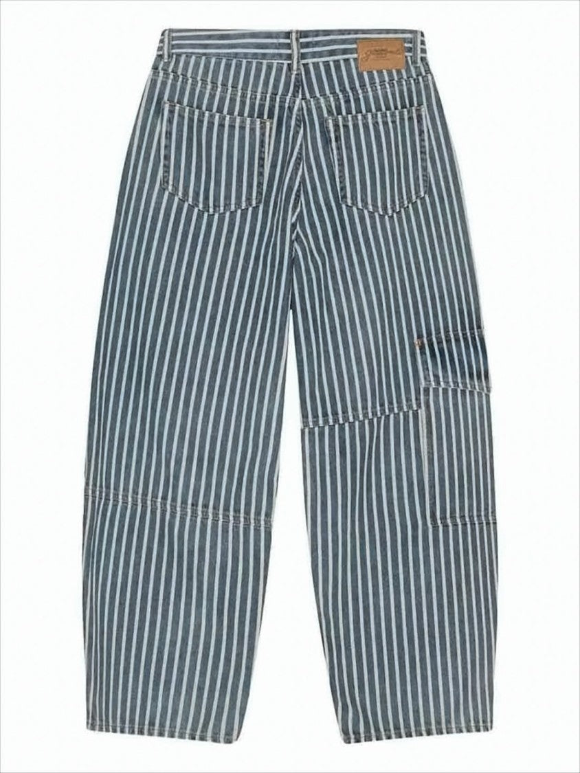 Vertical Striped Straight-Leg Pants With Cargo Pocket Detail