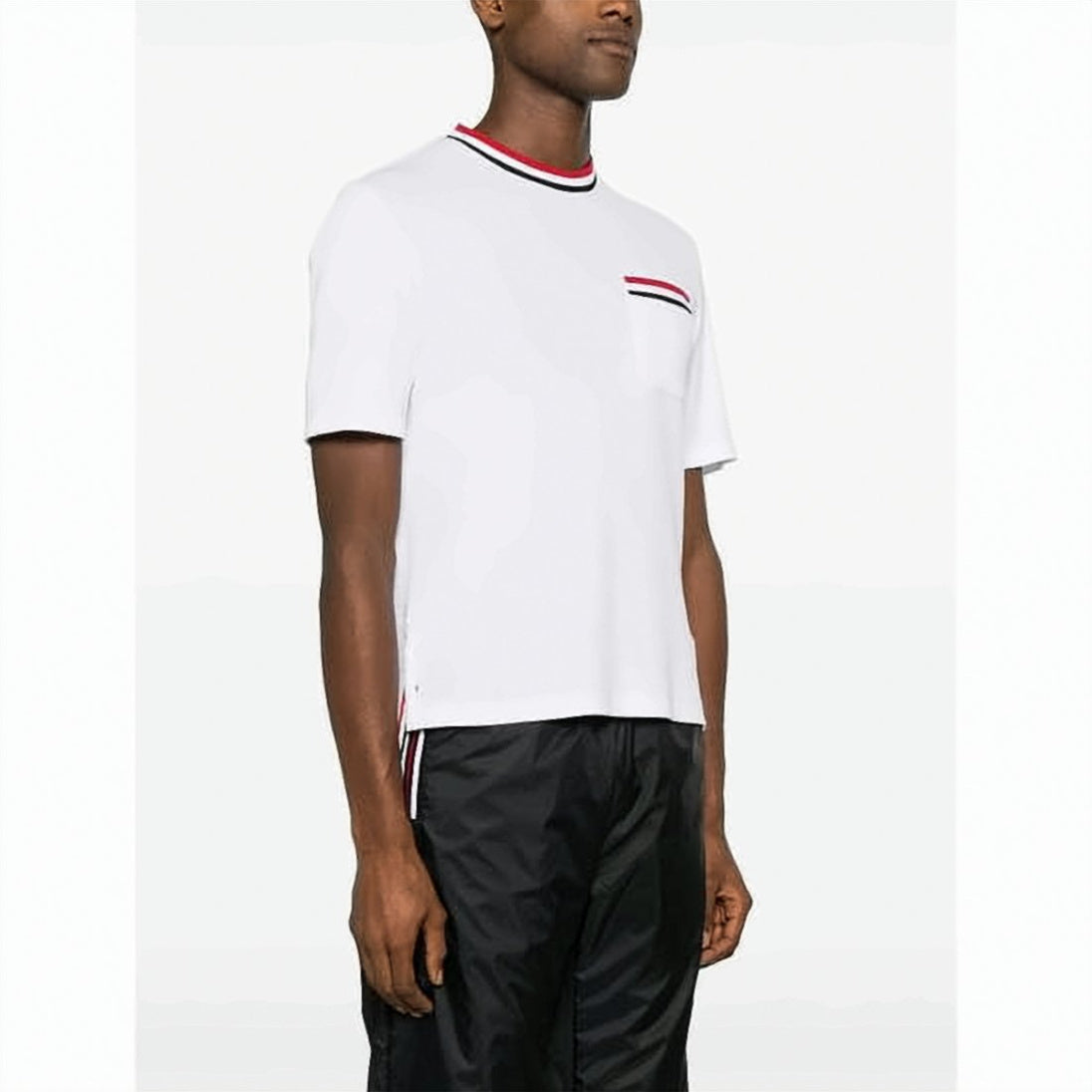 Pointelle Cotton T-Shirt with Striped Accents