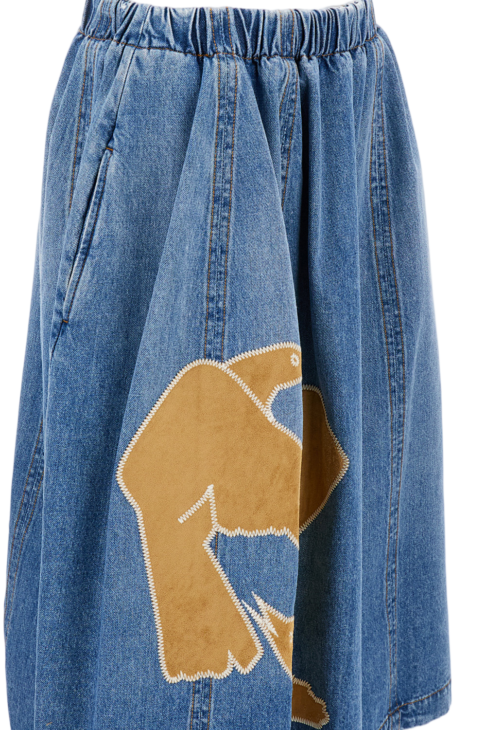 Pleated Denim Midi Skirt