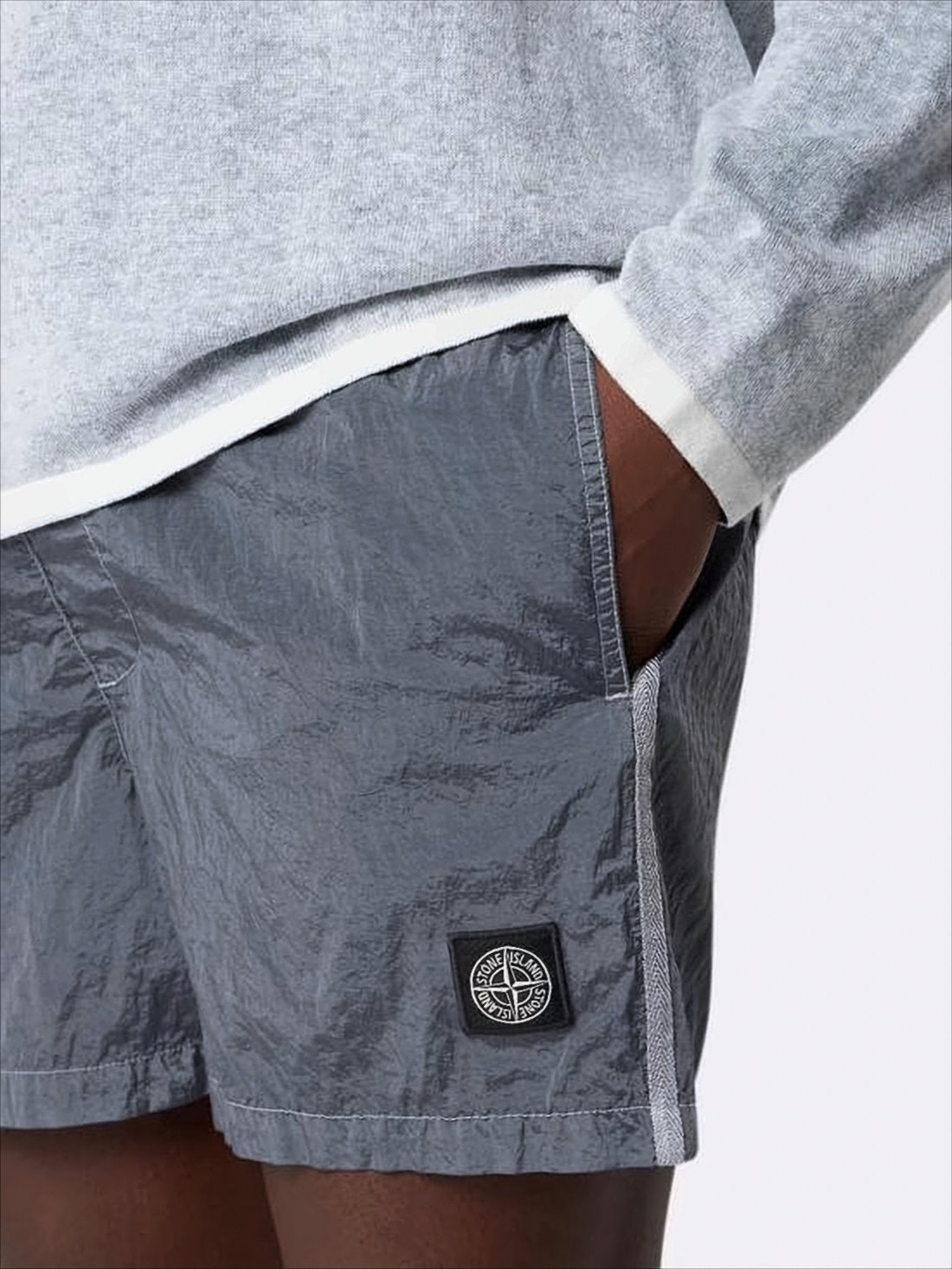 Muted Grey Crinkled Texture Shorts