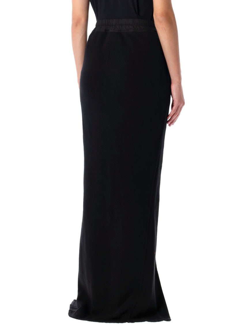 Long Black Cotton Skirt With Front Slit