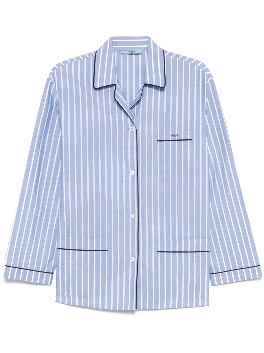Vertical Striped Poplin Shirt With Notched Collar