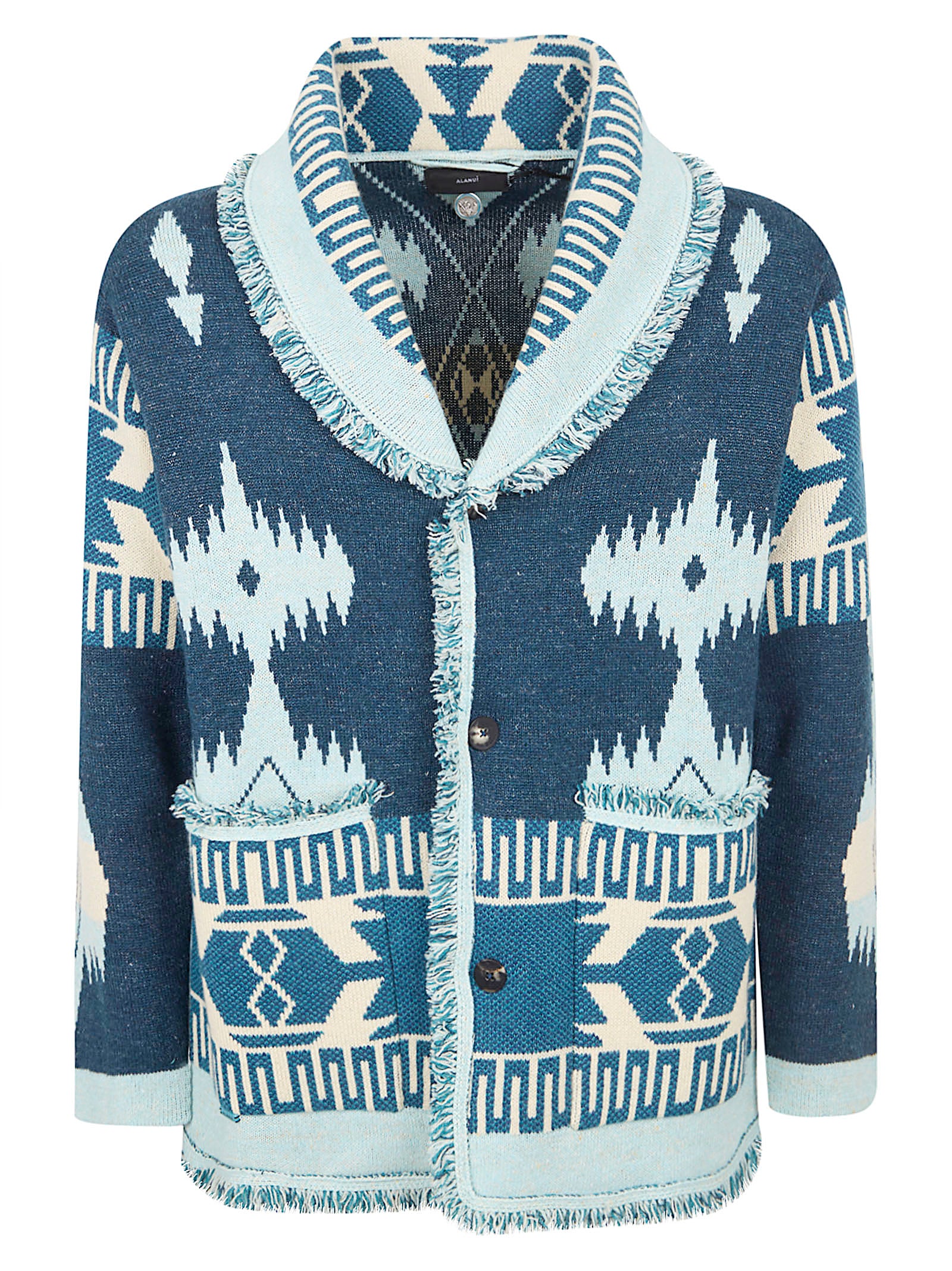Geometric Patterned Navy Blue Cardigan
