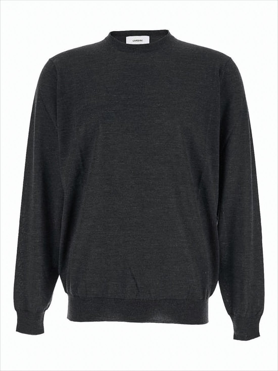 Fine-Knit Black Wool Crew Neck Sweater