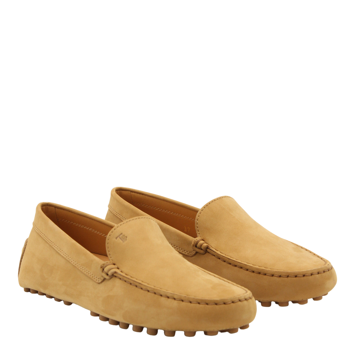Camel Leather Flat Shoes with Moccasin Stitch