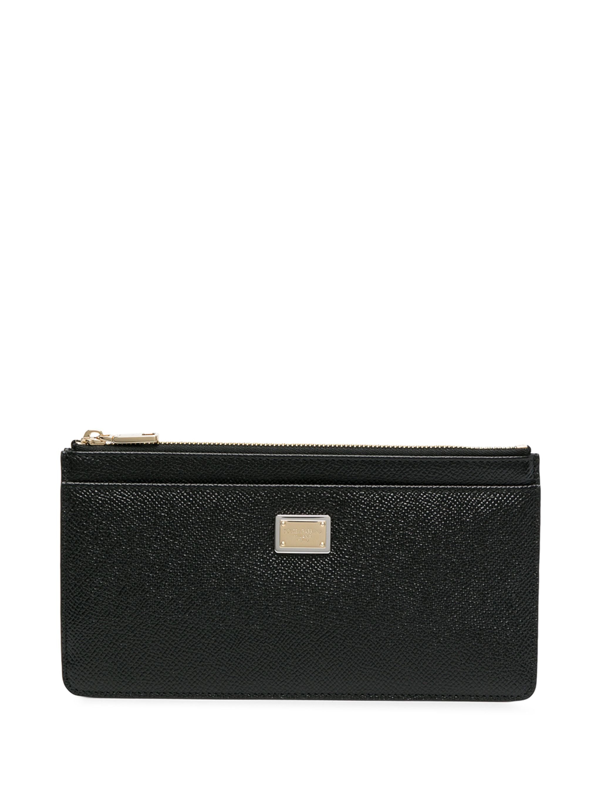 Textured Calfskin Dauphine Zippered Plaque Wallet