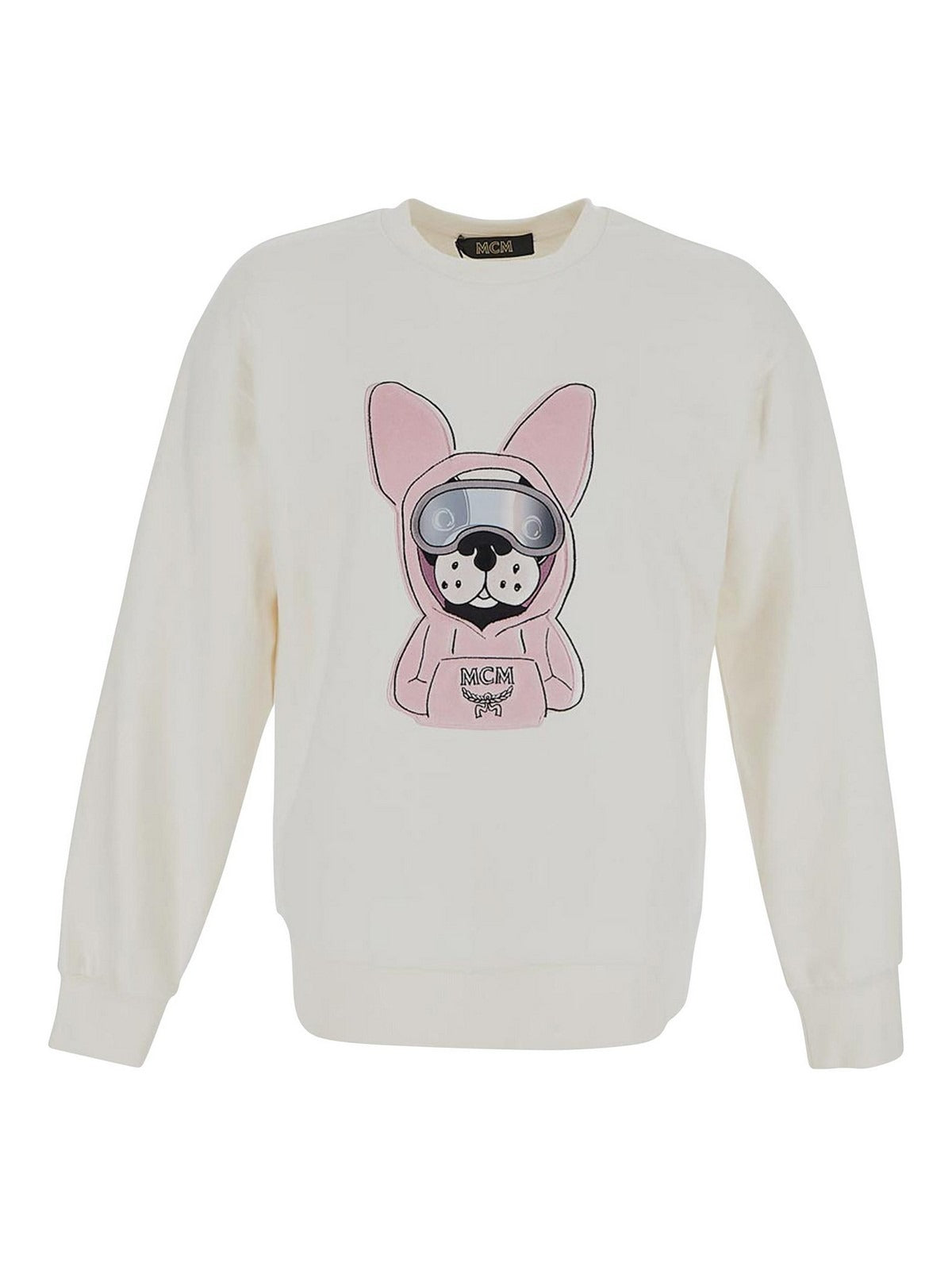 White Cotton Sweatshirt with Playful Dog Graphic